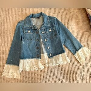 Denim Jacket with Eyelet Lace Trim